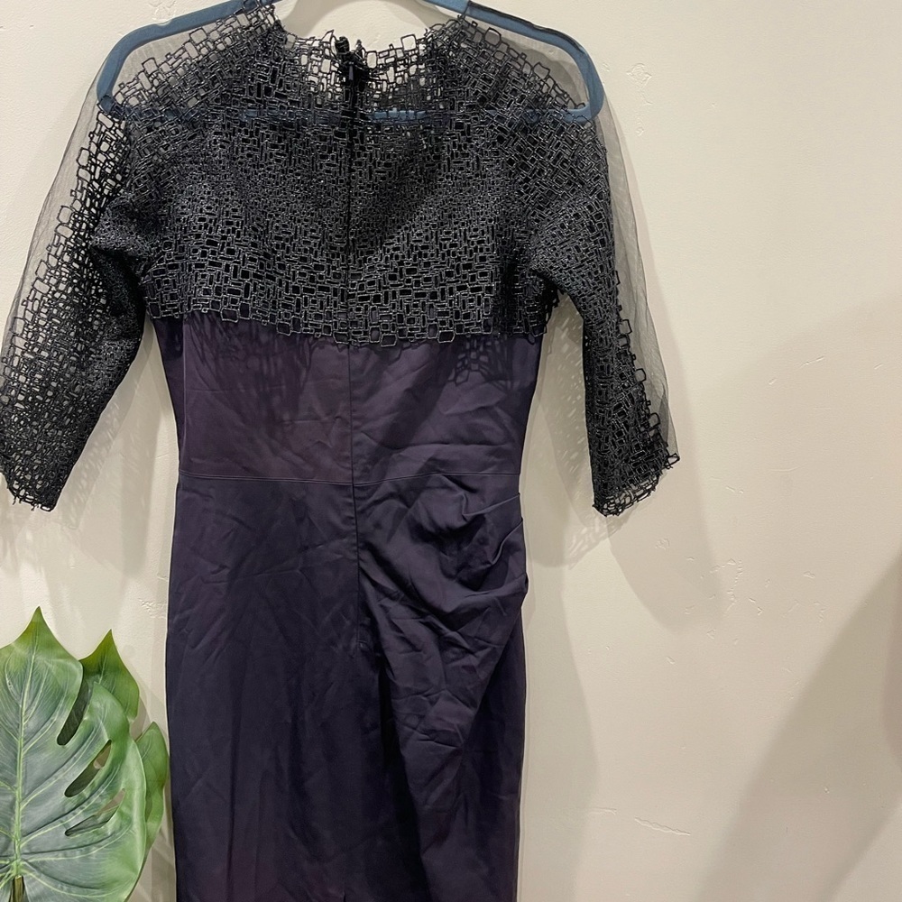 Lela Rose Women's Purple Viscose Sheer Embroidered Midi Dress Size 8